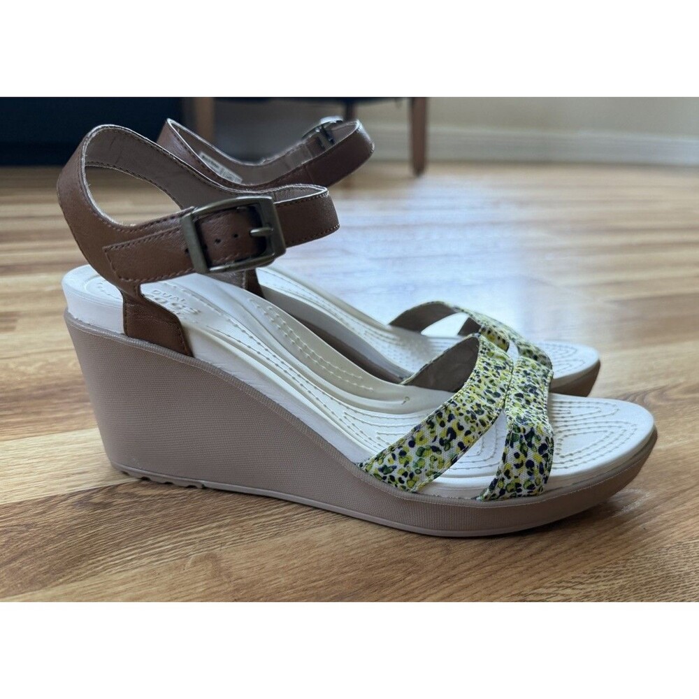 CROCS Leigh ll Ankle Strap Wedge Sandals Women's 10 W Floral Beach Casual